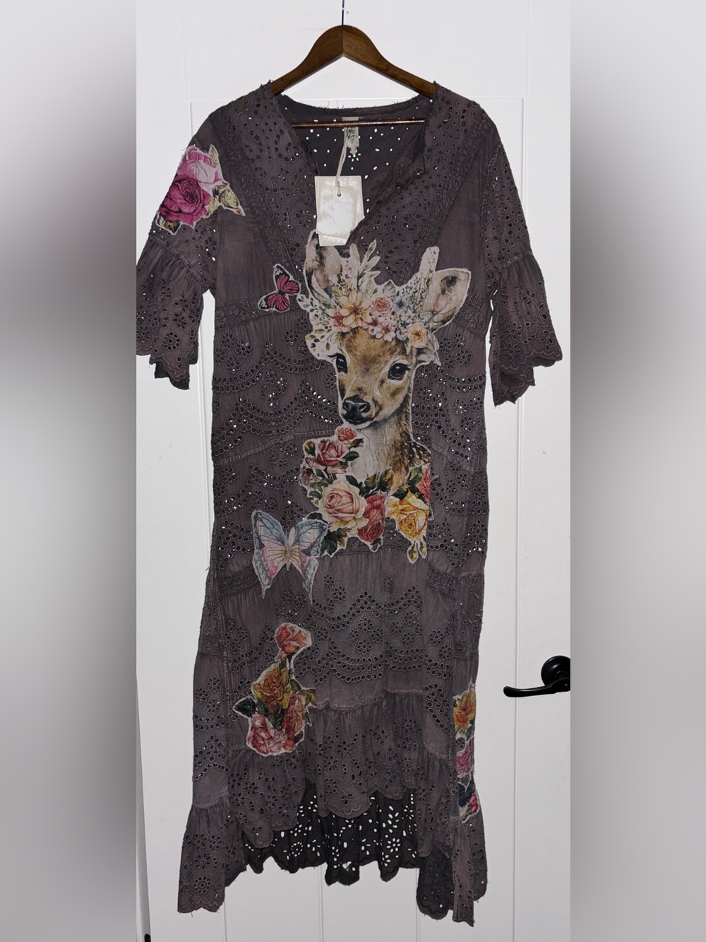 Magnolia Pearl Eyelet Rylee Deerest Dress Black Currant Fawn Boho Women OSFM NEW